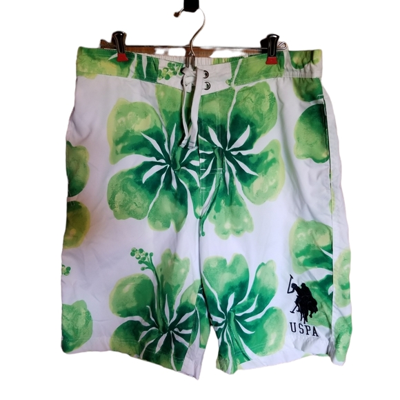 USPA Men's Bathing Suit Floral Green White Sz XL - Picture 1 of 9
